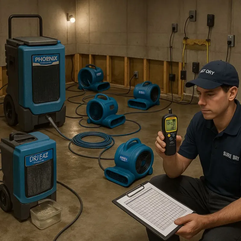 Structural Drying and Dehumidification process in Shady Shores, TX